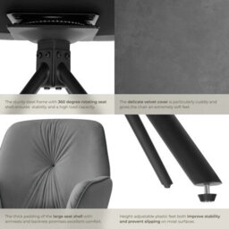 Tectake Set Of 6 Swivel Chair Lenia In Upholstered Velvet Look With Thick Padding  - Velvet Look Anthracite/black - thumbnail 5