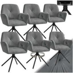 Tectake Set Of 6 Swivel Chair Lenia In Upholstered Velvet Look With Thick Padding  - Velvet Look Anthracite/black