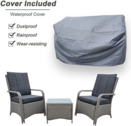 Furniture One Rattan Bistro Set Furniture Nature 3 Pcs Patio Weave Companion Chair Table Set 2 Seater Free Cover - thumbnail 3