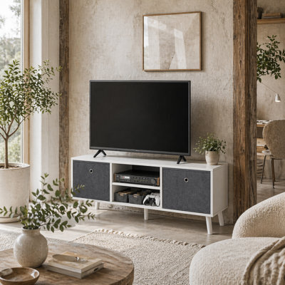Wyld Haus Nirona 110Cm White And Grey Tv Cabinet With Removable Fabric Drawers, Fits Up To 50-Inch Screens - image 1