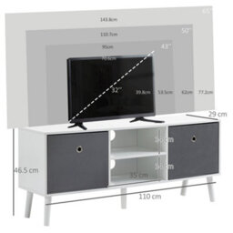 Wyld Haus Nirona 110Cm White And Grey Tv Cabinet With Removable Fabric Drawers, Fits Up To 50-Inch Screens - thumbnail 3