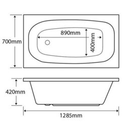 Plum&clay Martell White Standard Single Ended Acrylic Compact Space Saver Bath (L)1285mm (W)700mm - thumbnail 3