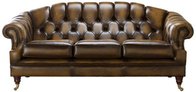 Chesterfield 3 Seater Sofa Settee Antique Tan Leather In Victoria Style - image 1