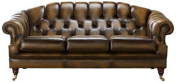 Chesterfield 3 Seater Sofa Settee Antique Tan Leather In Victoria Style - thumbnail 1