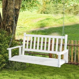 Porch Hanging Swing Chair Wooden Garden Swing Bench W/back-White 2-Person - thumbnail 4