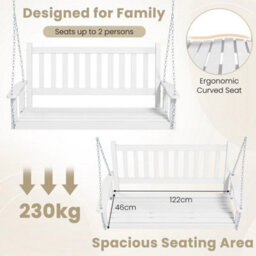 Porch Hanging Swing Chair Wooden Garden Swing Bench W/back-White 2-Person - thumbnail 6