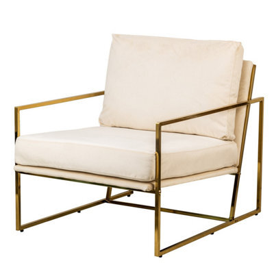 Nordlys Metal And Beige Velvet Lounge Chair Vintage Style Living Room - image 1