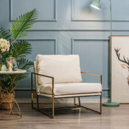 Nordlys Metal And Beige Velvet Lounge Chair Vintage Style Living Room - thumbnail 3