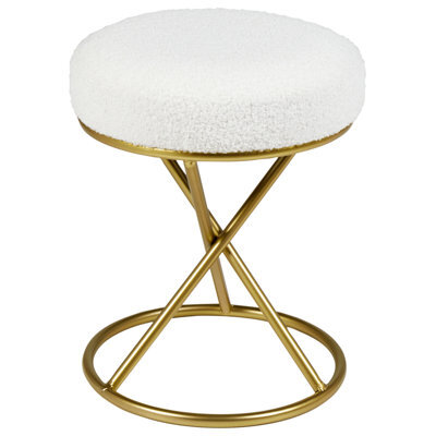 Wyld and Coco Luxenest Round Footstool In Off-White Boucle With Gold-Tone Metal Legs - W35 X D35 X H45Cm - image 1