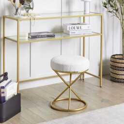 Wyld and Coco Luxenest Round Footstool In Off-White Boucle With Gold-Tone Metal Legs - W35 X D35 X H45Cm - thumbnail 2