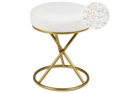 Wyld and Coco Luxenest Round Footstool In Off-White Boucle With Gold-Tone Metal Legs - W35 X D35 X H45Cm - thumbnail 3