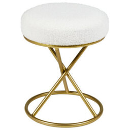 Wyld and Coco Luxenest Round Footstool In Off-White Boucle With Gold-Tone Metal Legs - W35 X D35 X H45Cm - thumbnail 1