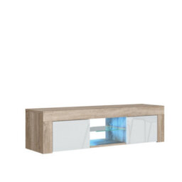 Tv Unit Loom 130Cm - Oak & White Gloss Doors And Led Lights - thumbnail 9