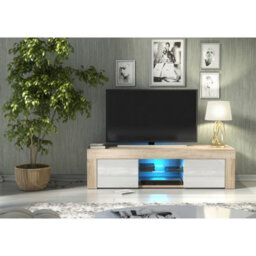 Tv Unit Loom 130Cm - Oak & White Gloss Doors And Led Lights - thumbnail 5