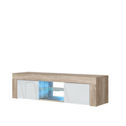 Tv Unit Loom 130Cm - Oak & White Gloss Doors And Led Lights - thumbnail 8