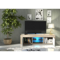 Tv Unit Loom 130Cm - Oak & White Gloss Doors And Led Lights - thumbnail 6