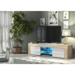 Tv Unit Loom 130Cm - Oak & White Gloss Doors And Led Lights - thumbnail 2