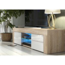 Tv Unit Loom 130Cm - Oak & White Gloss Doors And Led Lights - thumbnail 3