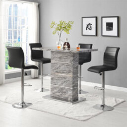 Furniture in Fashion Parini Melange Marble Effect Bar Table 4 Ripple Black Stools