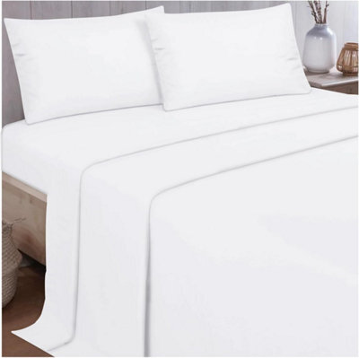 Gc Gaveno Cavailia Plain Double Bed Flannelette Sheet Set White Thermal Soft Sheets Full Set -Fitted Sheet +Flat Sheet +Pillowcase - image 1