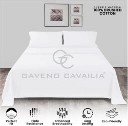 Gc Gaveno Cavailia Plain Double Bed Flannelette Sheet Set White Thermal Soft Sheets Full Set -Fitted Sheet +Flat Sheet +Pillowcase - thumbnail 3