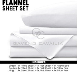 Gc Gaveno Cavailia Plain Double Bed Flannelette Sheet Set White Thermal Soft Sheets Full Set -Fitted Sheet +Flat Sheet +Pillowcase - thumbnail 2
