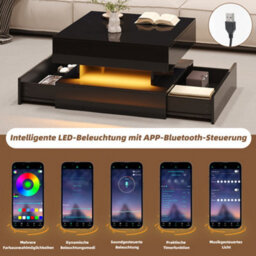 Abrihome Black Liftable Coffee Table With Led Lights - 65X65X38.5Cm High-Gloss Square Side Table, Hidden Storage  For Living Room - thumbnail 7