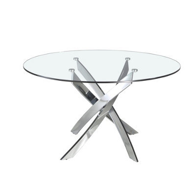 Angel Cerda Stylish Round Tempered Glass Dining Table With Chrome-Plated Steel Legs - image 1