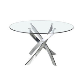 Angel Cerda Stylish Round Tempered Glass Dining Table With Chrome-Plated Steel Legs