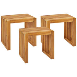 Beliani Set Of 3 Garden Stools Bellano Acacia Wood Brown - thumbnail 1