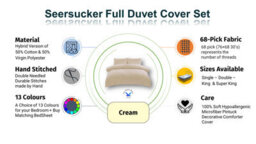 TheWhiteWater Limited Duvet Cover Set Seersucker Single/double/king/super King Bedding Set - Duvet Cover + Matching Pillowcase - Cream - thumbnail 4