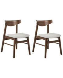 Wyld And Coco Loftyliving Set Of 2 Armless Dining Chairs - Dark Rubberwood Frame, Grey Fabric, Retro Design - thumbnail 3