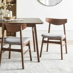 Wyld And Coco Loftyliving Set Of 2 Armless Dining Chairs - Dark Rubberwood Frame, Grey Fabric, Retro Design - thumbnail 2