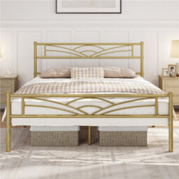 Yaheetech Antique Gold 4Ft6 Double Metal Bed Frame With Cloud-Inspired Design Headboard And Metal Bed Slats - thumbnail 1