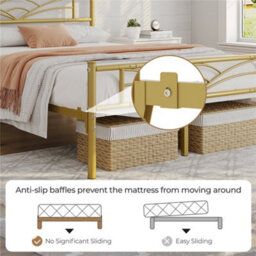 Yaheetech Antique Gold 4Ft6 Double Metal Bed Frame With Cloud-Inspired Design Headboard And Metal Bed Slats - thumbnail 5