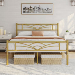Yaheetech Antique Gold 4Ft6 Double Metal Bed Frame With Cloud-Inspired Design Headboard And Metal Bed Slats - thumbnail 2