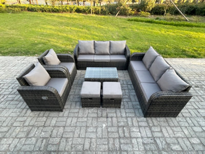 Fimous Rattan Outdoor Garden Furniture Sofa Set Patio Table & Chairs Set With 3 Seater Sofa Reclining Chair 2 Small Footstools - image 1