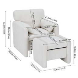 Living And Home White Chenille Upholstered Armchair With Footstool - thumbnail 5