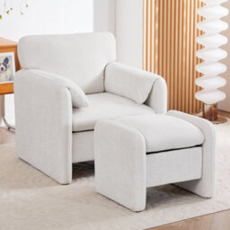 Living And Home White Chenille Upholstered Armchair With Footstool - thumbnail 1