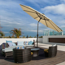 Costway 3M Garden Parasol 24 Solar Power Led Lights Patio Umbrella With Tilt And Crank Handle Beige - thumbnail 4