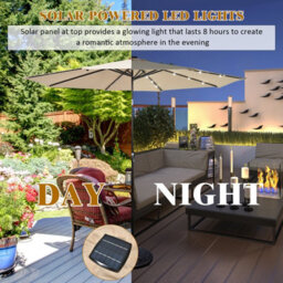 Costway 3M Garden Parasol 24 Solar Power Led Lights Patio Umbrella With Tilt And Crank Handle Beige - thumbnail 7