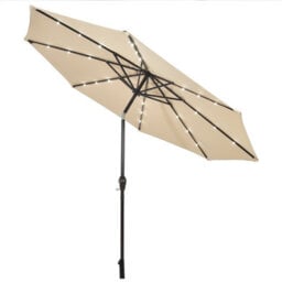 Costway 3M Garden Parasol 24 Solar Power Led Lights Patio Umbrella With Tilt And Crank Handle Beige - thumbnail 2