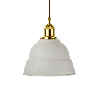 Pale Grey Lincoln Painted Dome Pendant Light With Gold Lamp Holder And Brown Twisted Cable - Se Home - image 1