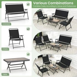 Gainoom 4 Piece Black Outdoor Conversation Set Metal Frame Outdoor Bistro Set - thumbnail 7