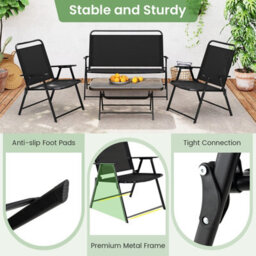 Gainoom 4 Piece Black Outdoor Conversation Set Metal Frame Outdoor Bistro Set - thumbnail 4