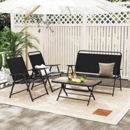 Gainoom 4 Piece Black Outdoor Conversation Set Metal Frame Outdoor Bistro Set - thumbnail 5