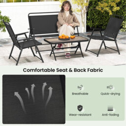 Gainoom 4 Piece Black Outdoor Conversation Set Metal Frame Outdoor Bistro Set - thumbnail 9