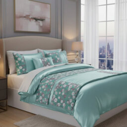 Embroidery Duvet Cover Set Luxury Bedding With Matching Pillowcases Blue