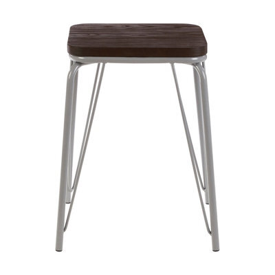 Orsina Sturdy And Reliable Grey Metal And Elm Small Wood Stool, Small Square Stool, Wooden Stool For Home, Office - image 1