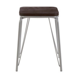 Orsina Sturdy And Reliable Grey Metal And Elm Small Wood Stool, Small Square Stool, Wooden Stool For Home, Office - thumbnail 1